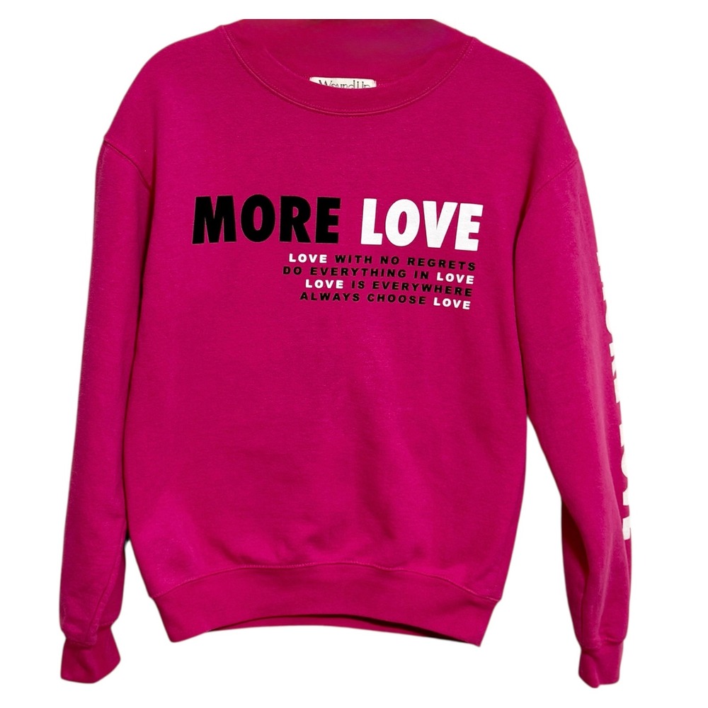 Wound Up More‎ Love Graphic Long Sleeve Crewneck Sweatshirt Pink Oversized XS